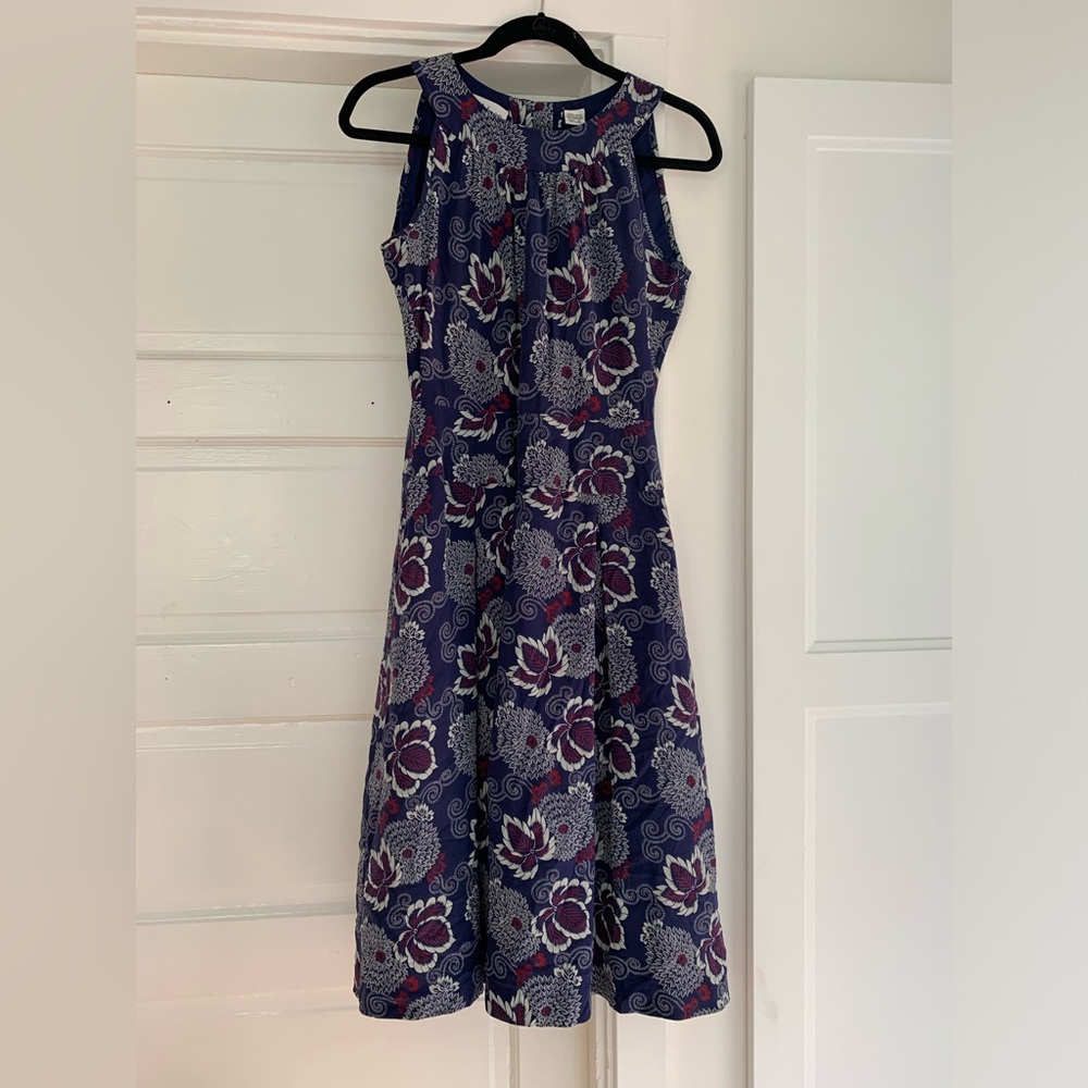 Albert Nipon American designer silk sleeveless blue floral abstract midi dress 6